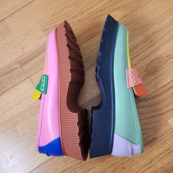 Charlotte Stone Adam Mismatch Rainbow Chunky Loafers Size 10 Womens Leather - Picture 2 of 14